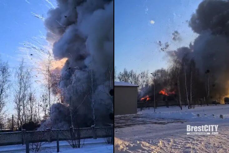 Буйны пажар з выбухамі ў Брэсце — верагодна, гарыць склад піратэхнікі