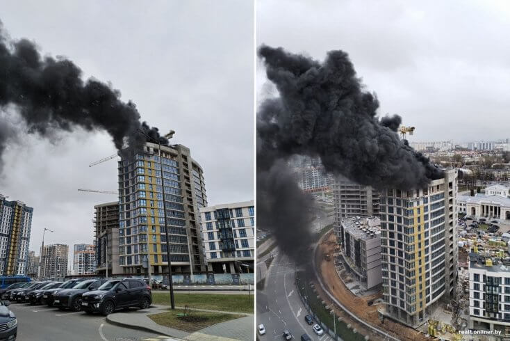В жилом районе “Минск-Мир” горит строящийся дом