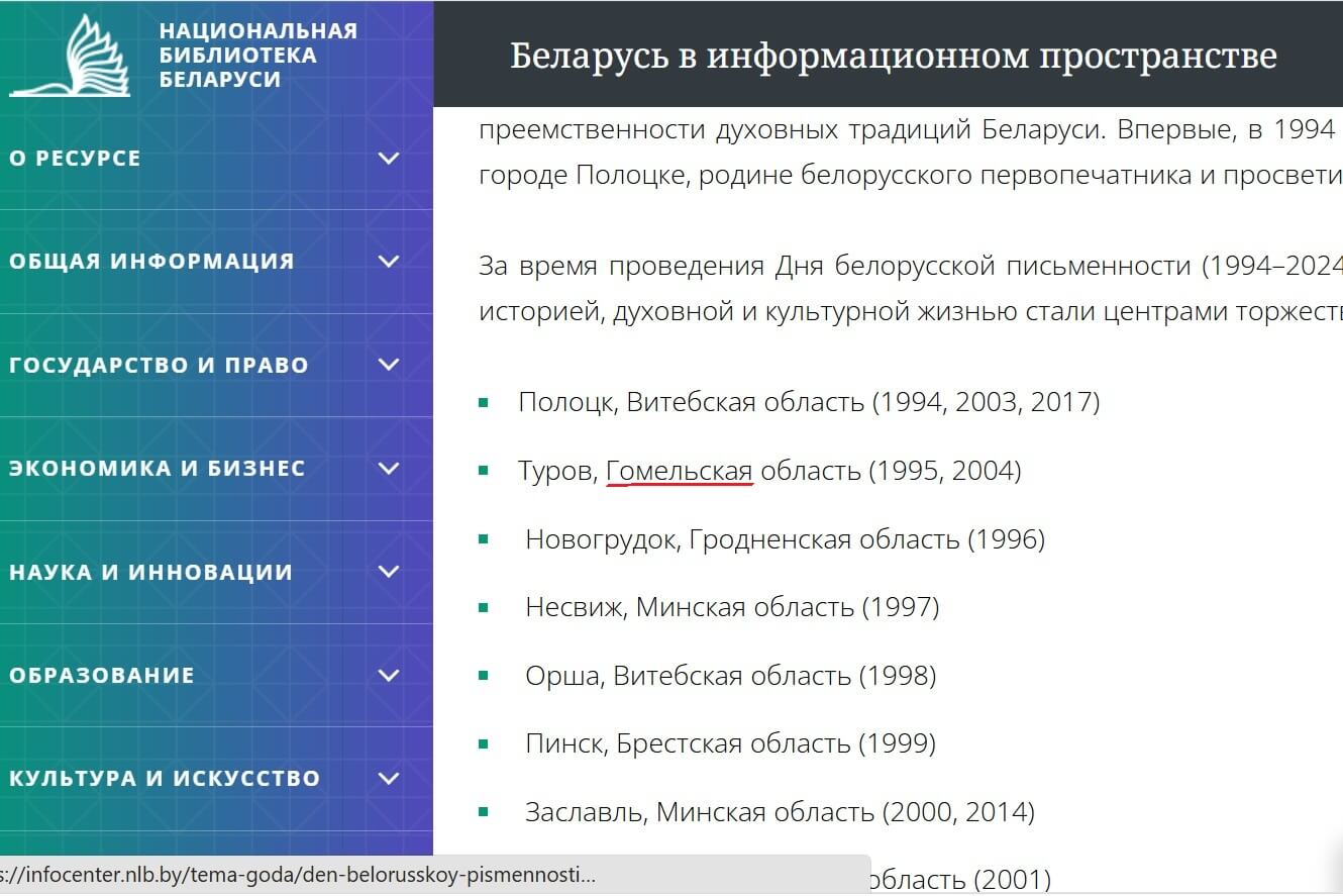На сайце Нацбібліятэкі пасля публікацыі “Позірку“ выправілі тэрытарыяльную прыналежнасць Турава (фотафакт)